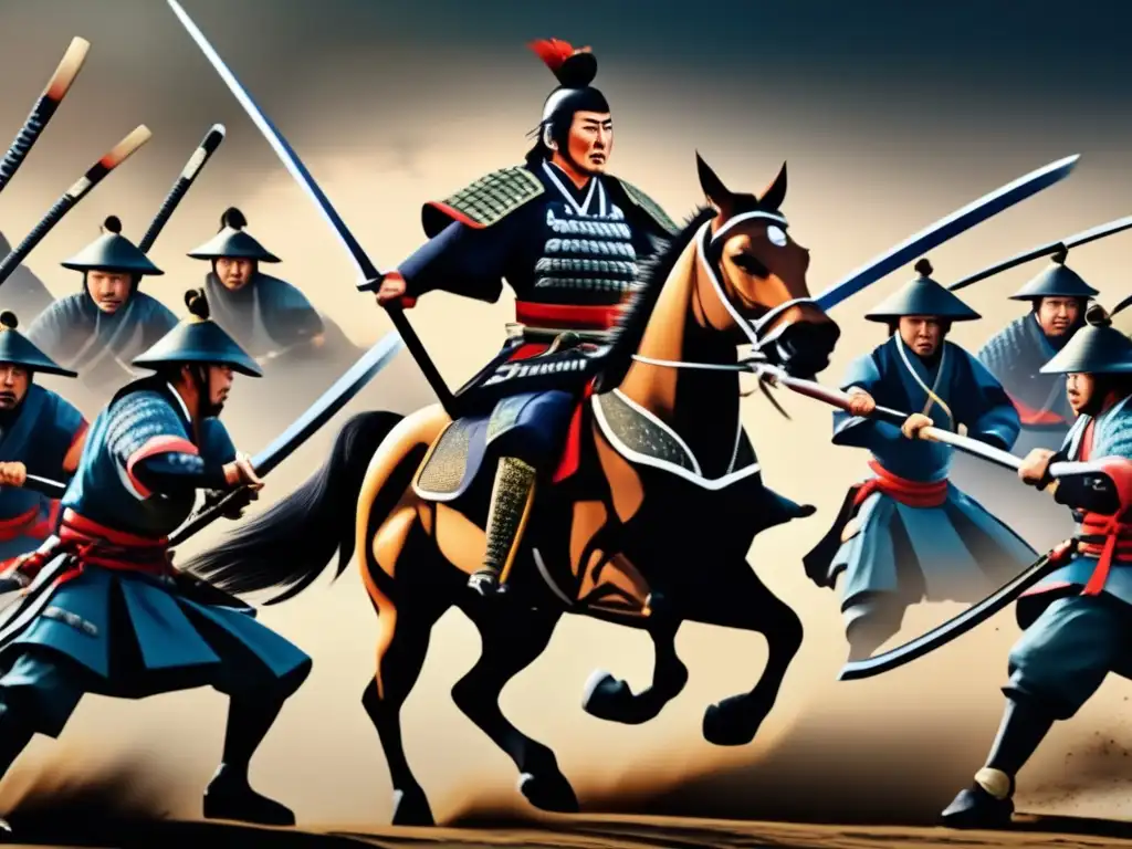 Saigō Takamori Restauración Meiji Samurai lidera un feroz enfrentamiento entre tradición y modernidad en una imagen detallada de 8k