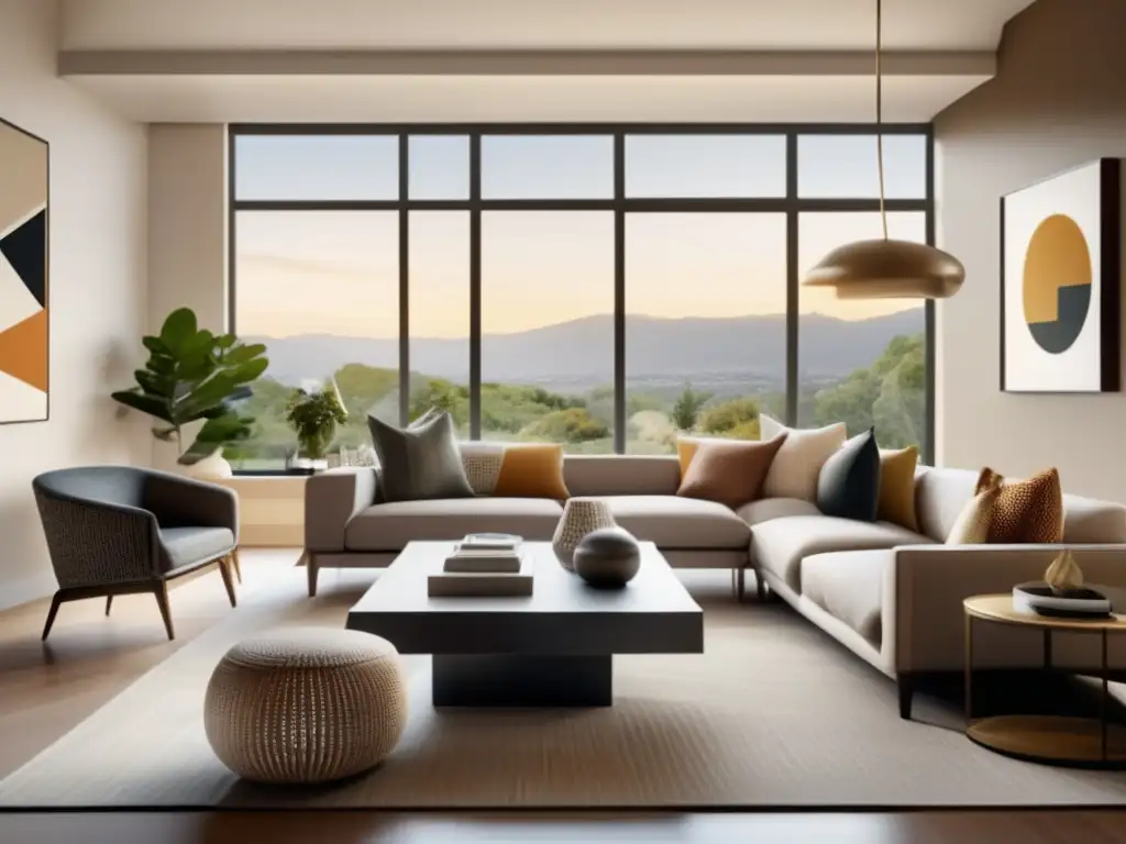 Una sala de estar moderna y elegante con muebles sofisticados y patrones geométricos