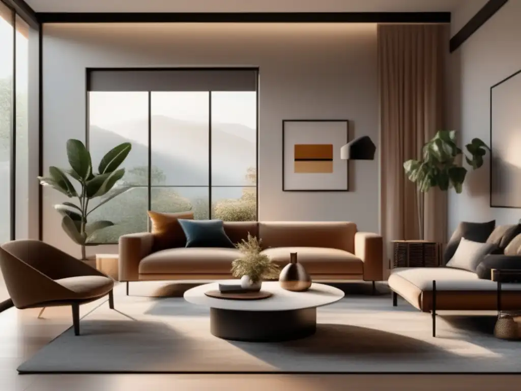 Un salón moderno y acogedor en un Airbnb bellamente diseñado con muebles elegantes, decoración estilizada y luz natural