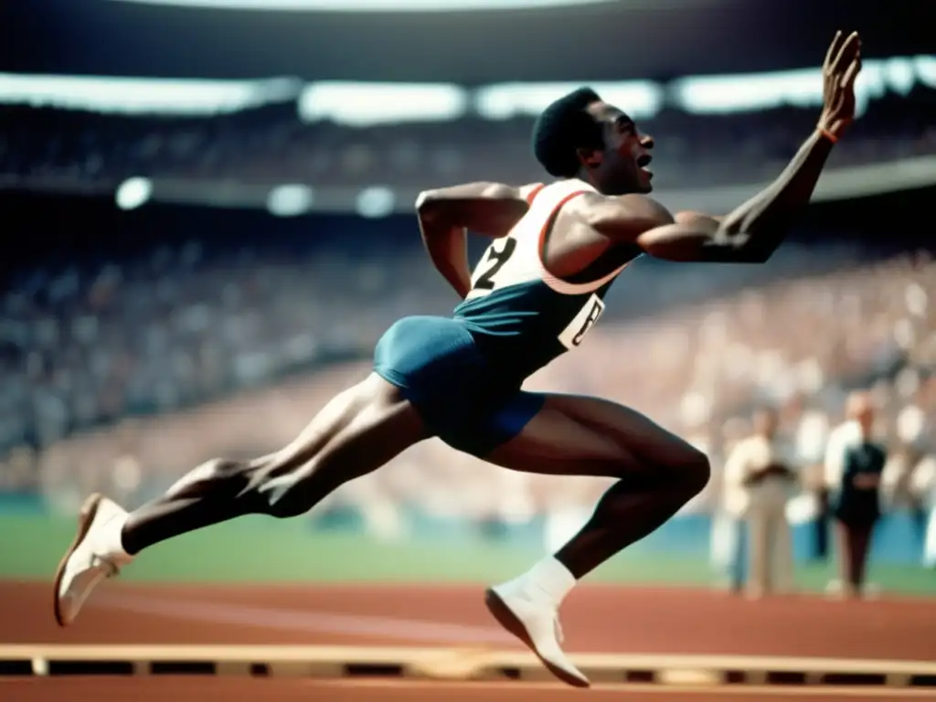 Un salto histórico en los Juegos Olímpicos de 1968, Bob Beamon muestra su concentración y potencia