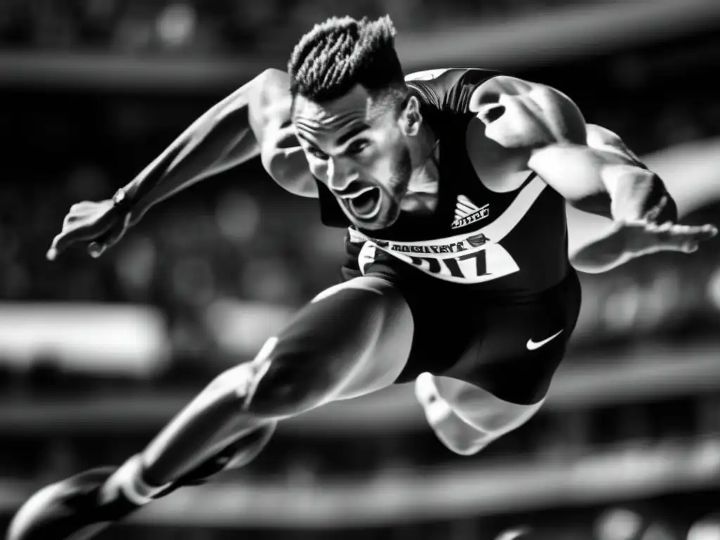 Un salto impresionante de Viktor Saneyev, capturando su determinación legendaria y la intensidad del momento