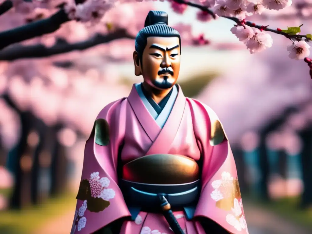 Un samurái imponente, Saigō Takamori, entre cerezos en flor