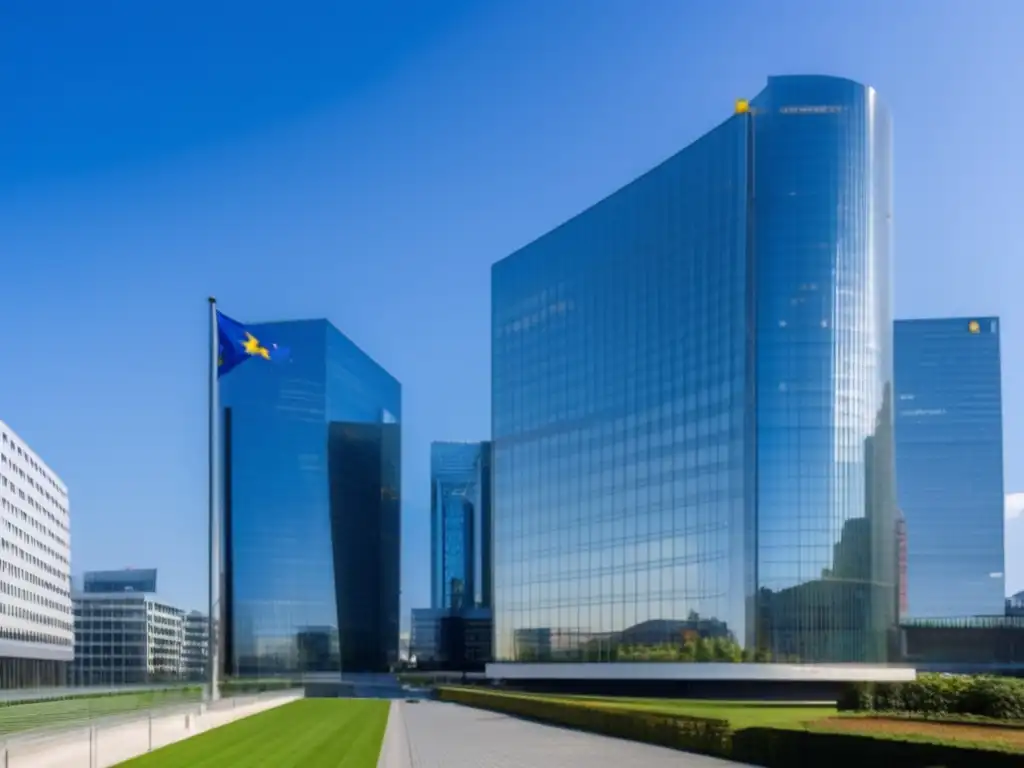 La sede del Banco Central Europeo en Frankfurt, Alemania, refleja el paisaje urbano circundante en su moderna fachada de vidrio