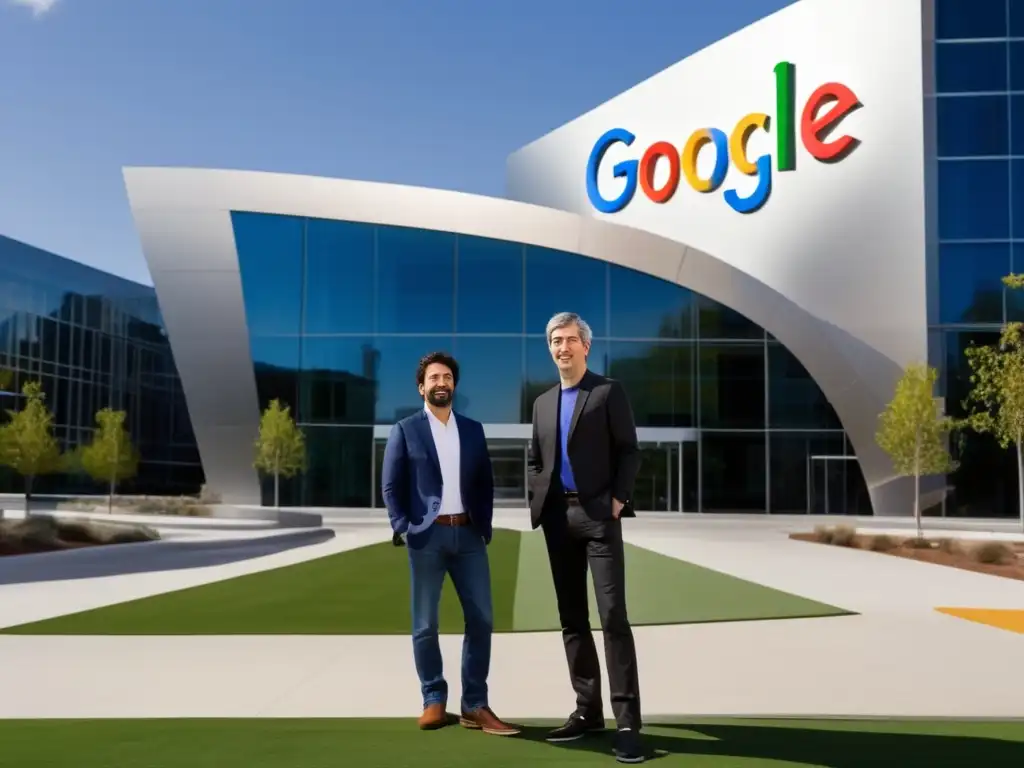 Sergey Brin y Larry Page, fundadores de Google, frente a la sede de la compañía