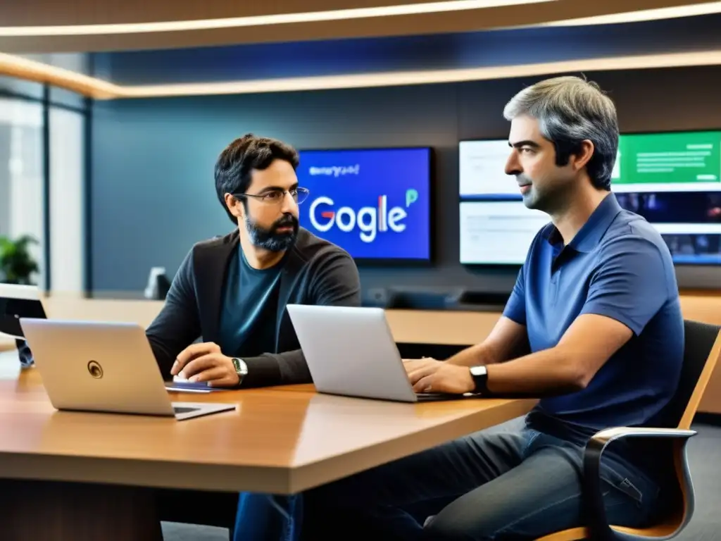 Sergey Brin y Larry Page trabajan en una oficina futurista de Google