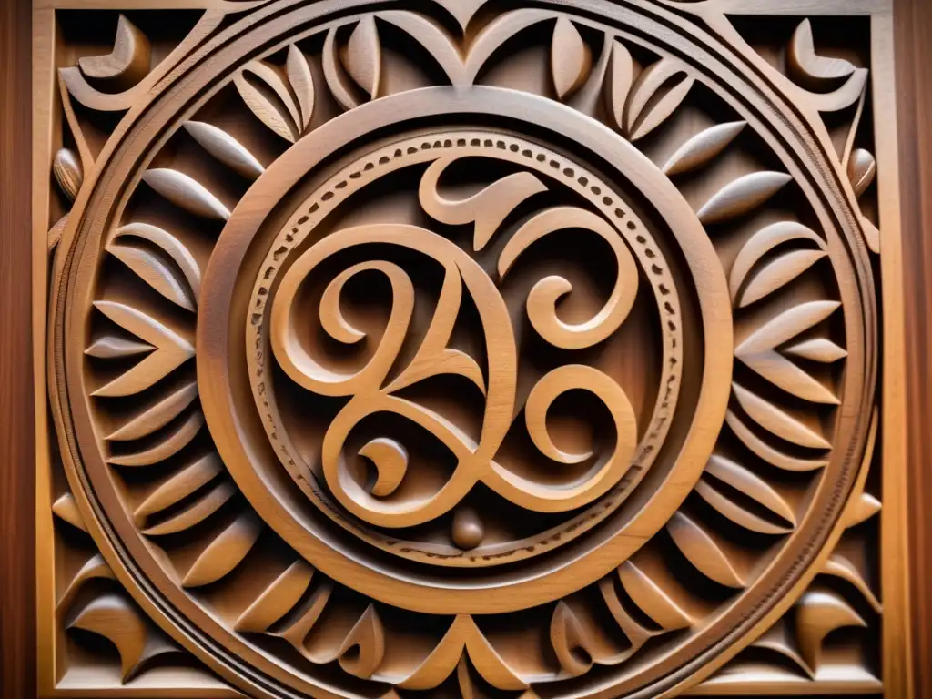Un símbolo Adinkra tallado con detalle, destacando la artesanía y significado cultural
