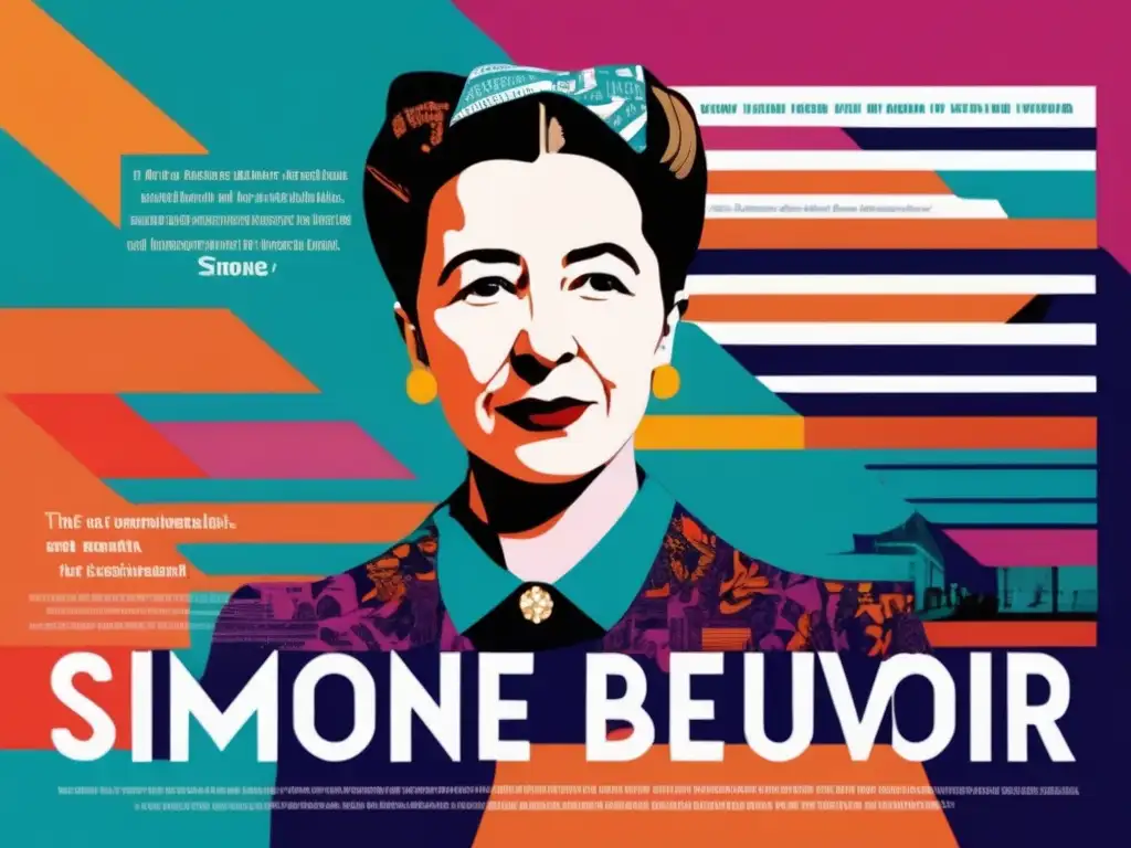 Simone de Beauvoir, símbolos feministas y temas existencialistas en una obra de arte digital