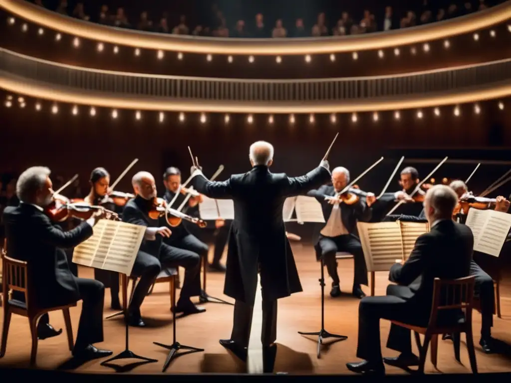 Tchaikovsky dirige apasionadamente su Sinfonía de la Pasión Rusa, envuelto en una intensa luz dramática