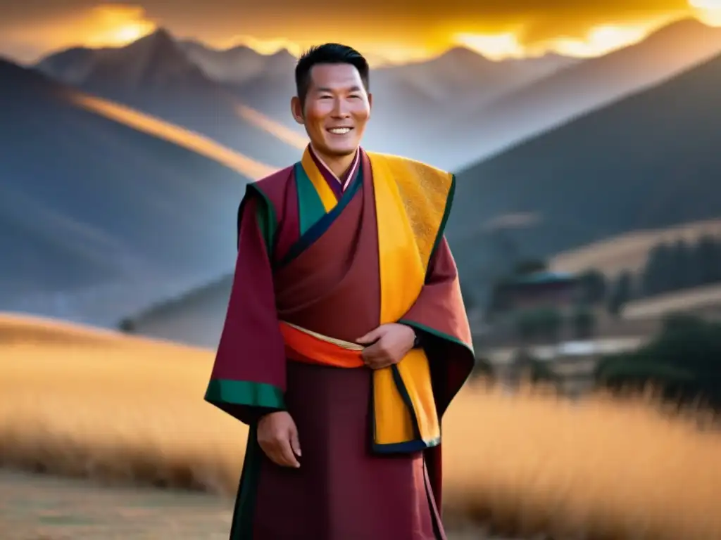 Jigme Singye Wangchuck: Rey de Bhután junto a los Himalayas El rey Jigme Singye Wangchuck posa con confianza ante el majestuoso Himalaya, irradiando liderazgo y felicidad en su atuendo tradicional