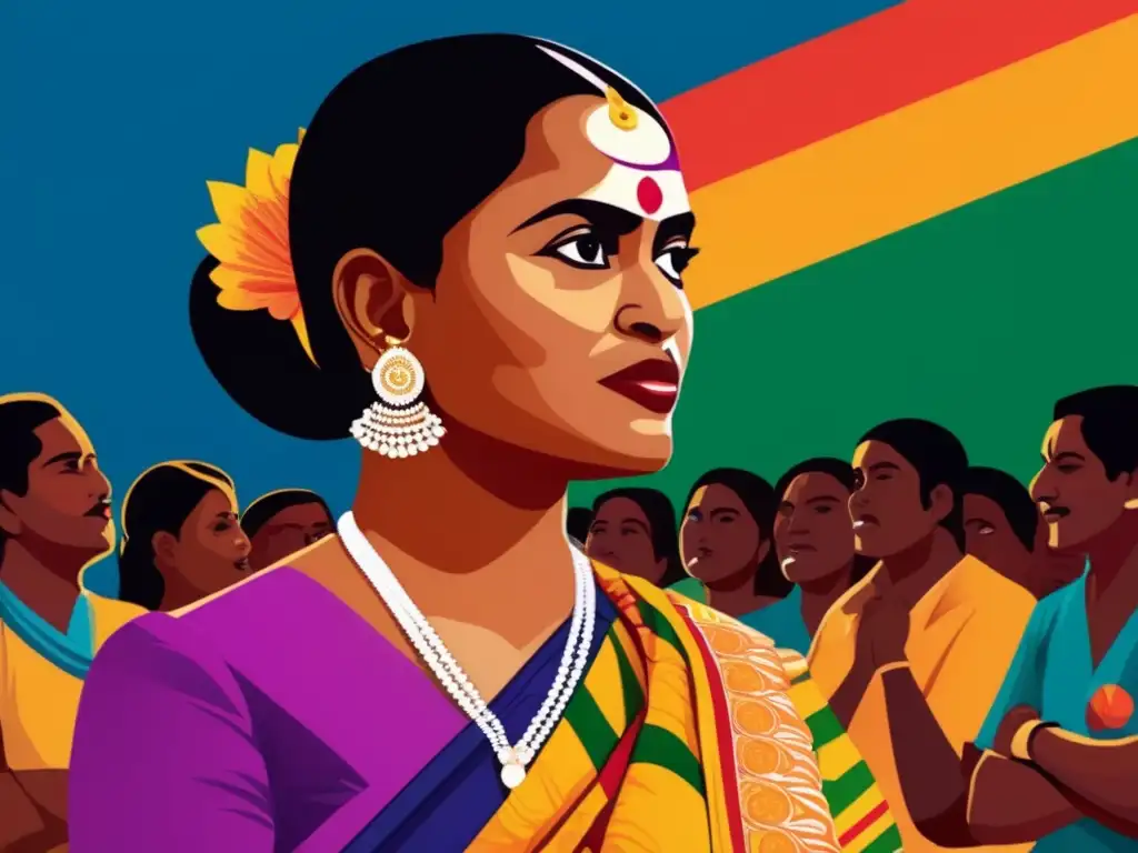 Sirimavo Bandaranaike primera mujer primera ministra inspira poder y determinación mientras se dirige a sus partidarios en una impactante pieza de arte digital
