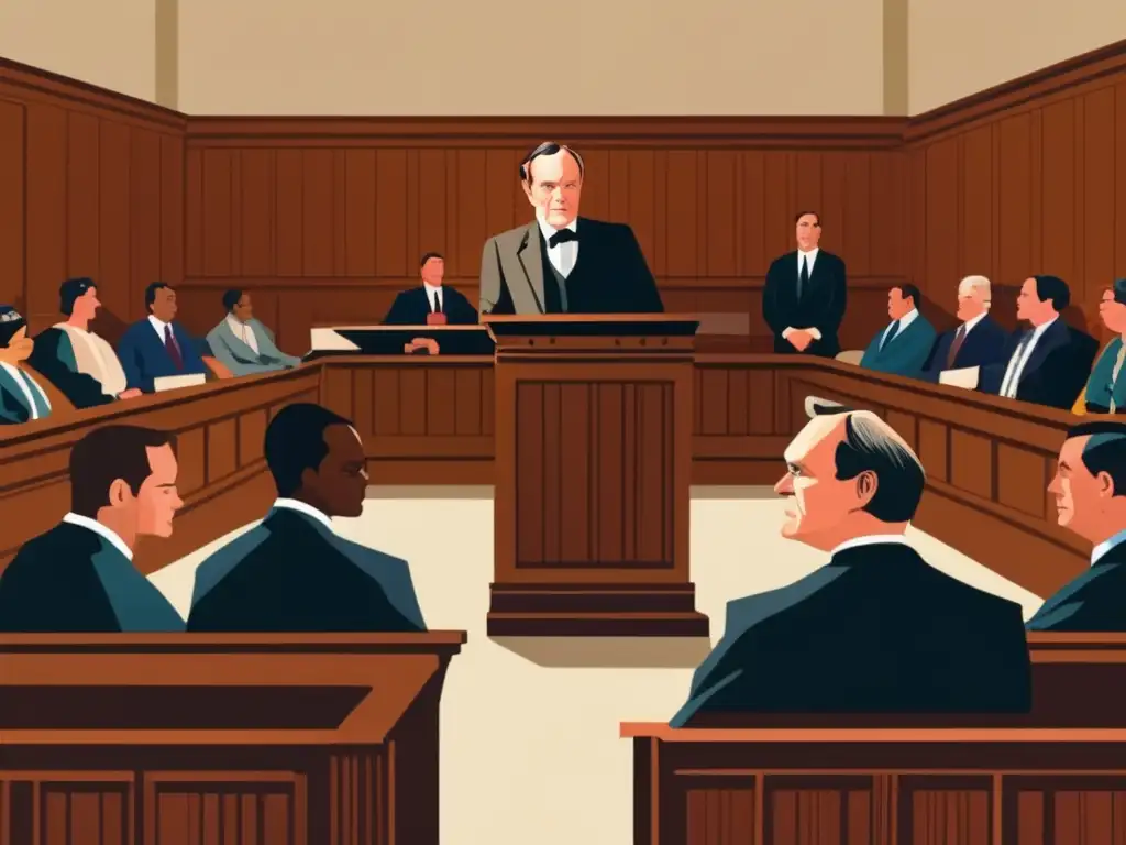 Clarence Darrow abogado justicia social ofrece apasionado discurso final en la sala de tribunal moderna
