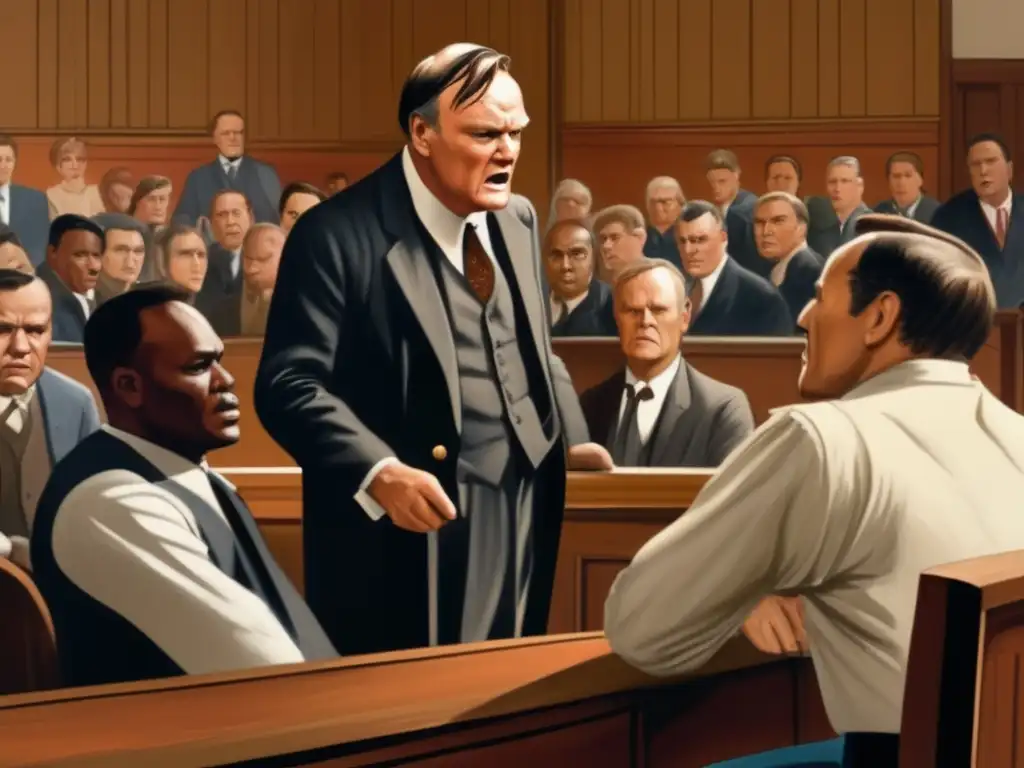 Clarence Darrow abogado justicia social lucha apasionadamente por los derechos de los marginados en un tenso y dramático sketch del tribunal