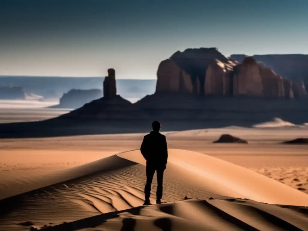 Un solitario contempla el desierto, reflejando la filosofía del Absurdo de Albert Camus