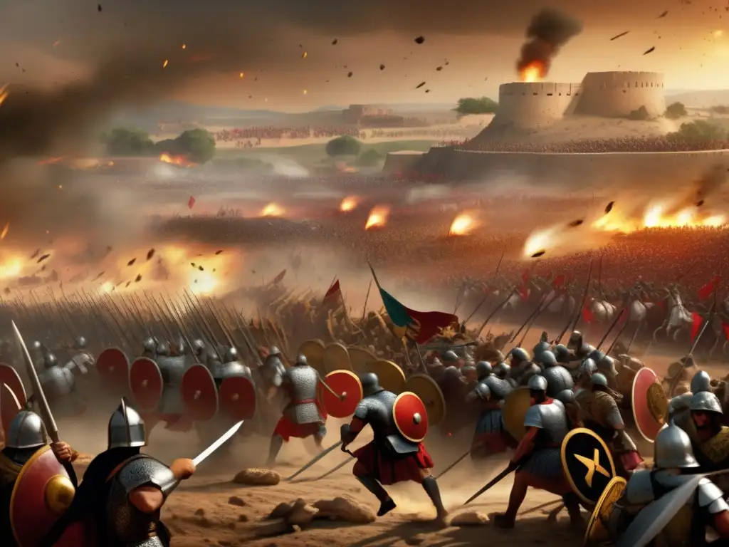 Un sorprendente y detallado cuadro digital de la Batalla de Cannae, destacando las estrategias militares de Aníbal en las Guerras Púnicas