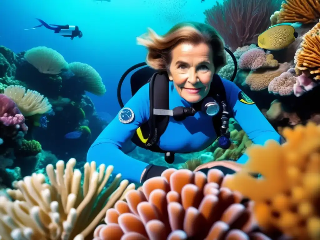 Sumergida en un mundo marino vibrante, la oceanógrafa Sylvia Earle protege con pasión el océano
