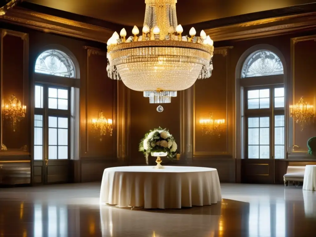 En el suntuoso salón de la corte imperial de los Romanov, un deslumbrante candelabro de cristal ilumina el espacio opulento