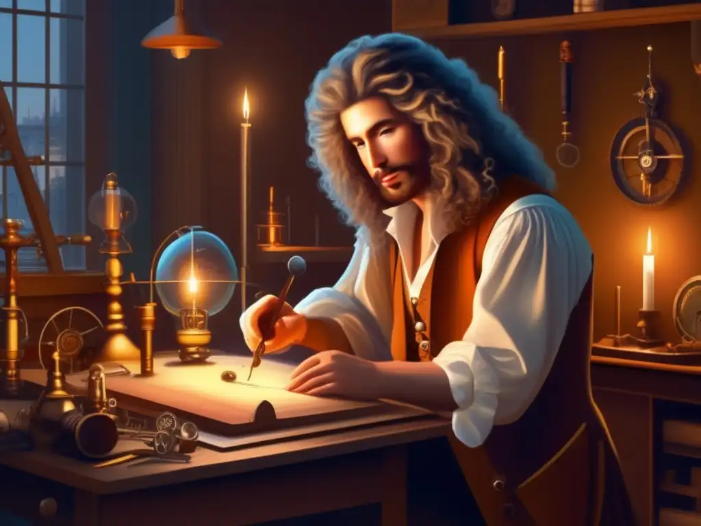 En el taller, Christiaan Huygens crea un péndulo con precisión