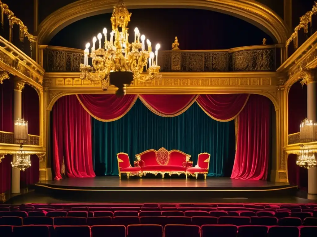 En un teatro opulento del siglo XVII en Francia, actores ensayan una escena de la comedia francesa Molière