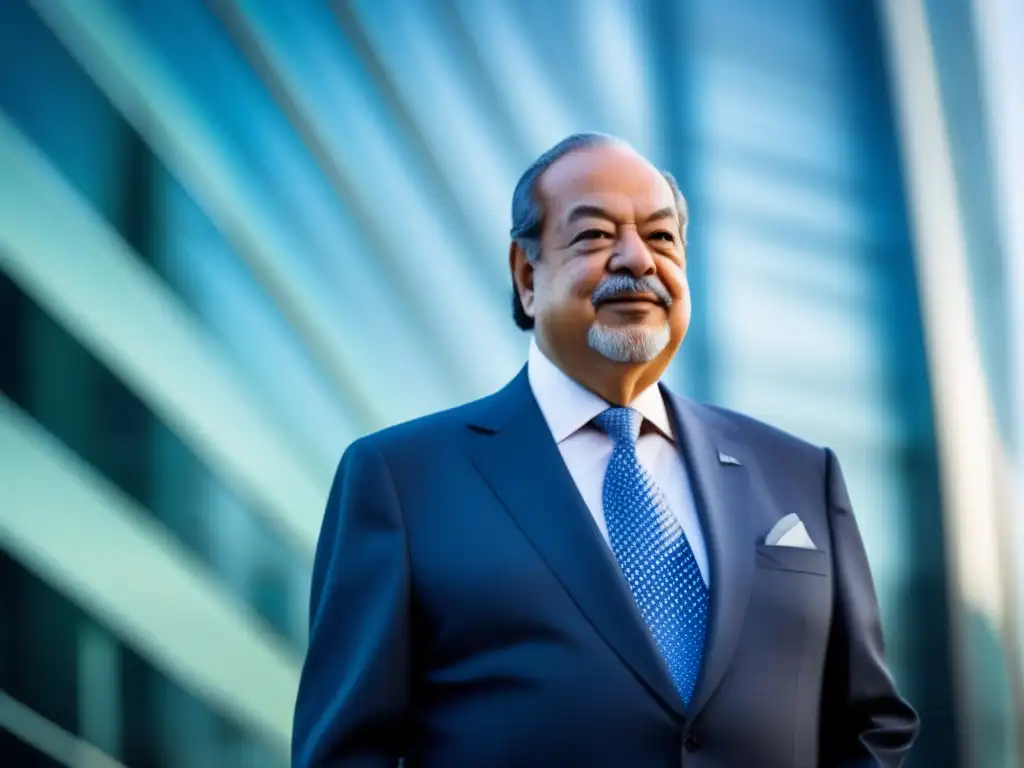 Carlos Slim, líder en telecomunicaciones, posa con seguridad frente a la vanguardista sede de su empresa