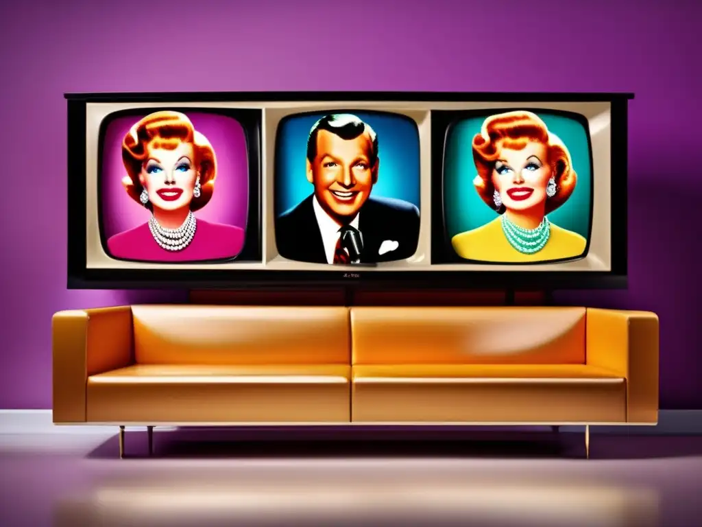 Un televisor moderno muestra íconos de la televisión clásica, como Lucille Ball, Johnny Carson y Mary Tyler Moore