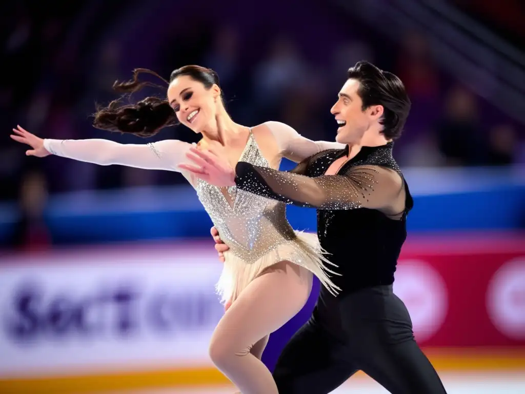 Tessa Virtue y Scott Moir realizan una impresionante elevación en competencia de patinaje artístico