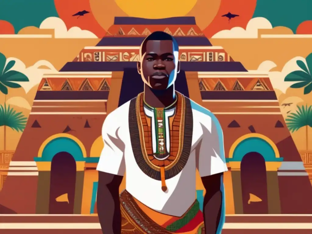 Théophile Obenga en ilustración digital: símbolos, identidad y Renacimiento africano cultural