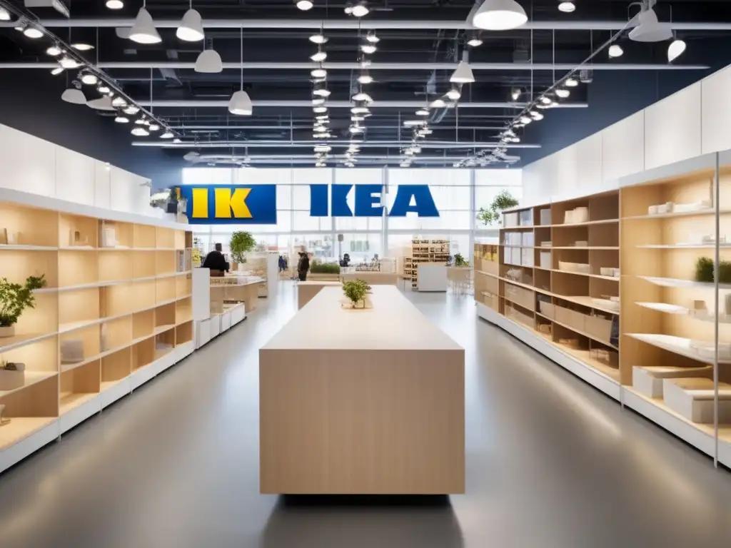 Una tienda IKEA moderna y elegante llena de luz natural, muebles y decoración elegantes