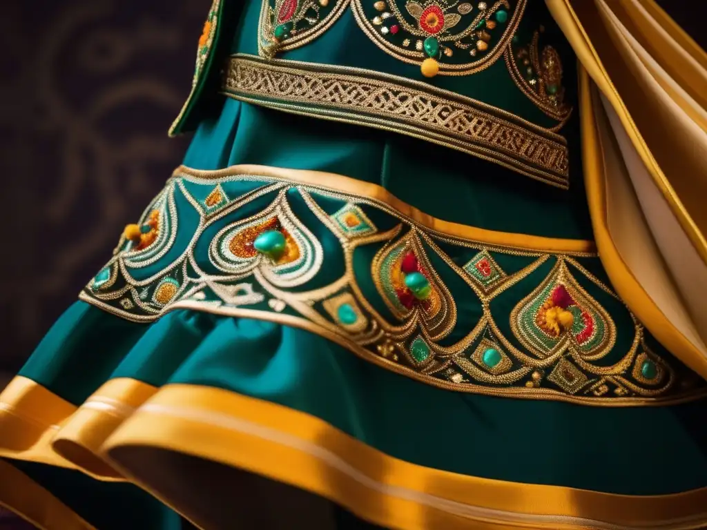 Un traje de derviche girador Sufi hecho a mano, con telas vibrantes y detalles metálicos, resalta la influencia de Rumi en espiritualidad sufí