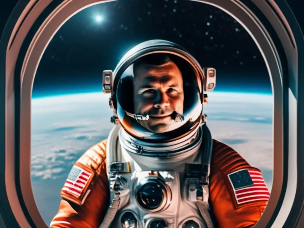 Yuri Gagarin en traje espacial: Detalle 8k de la Tierra reflejada - Yuri Gagarin en traje espacial, con la Tierra reflejada en su casco