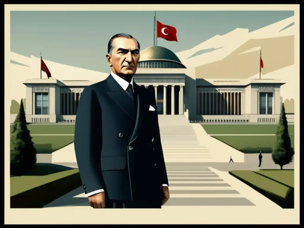 Atatürk, con traje moderno, frente al Parlamento turco en Ankara