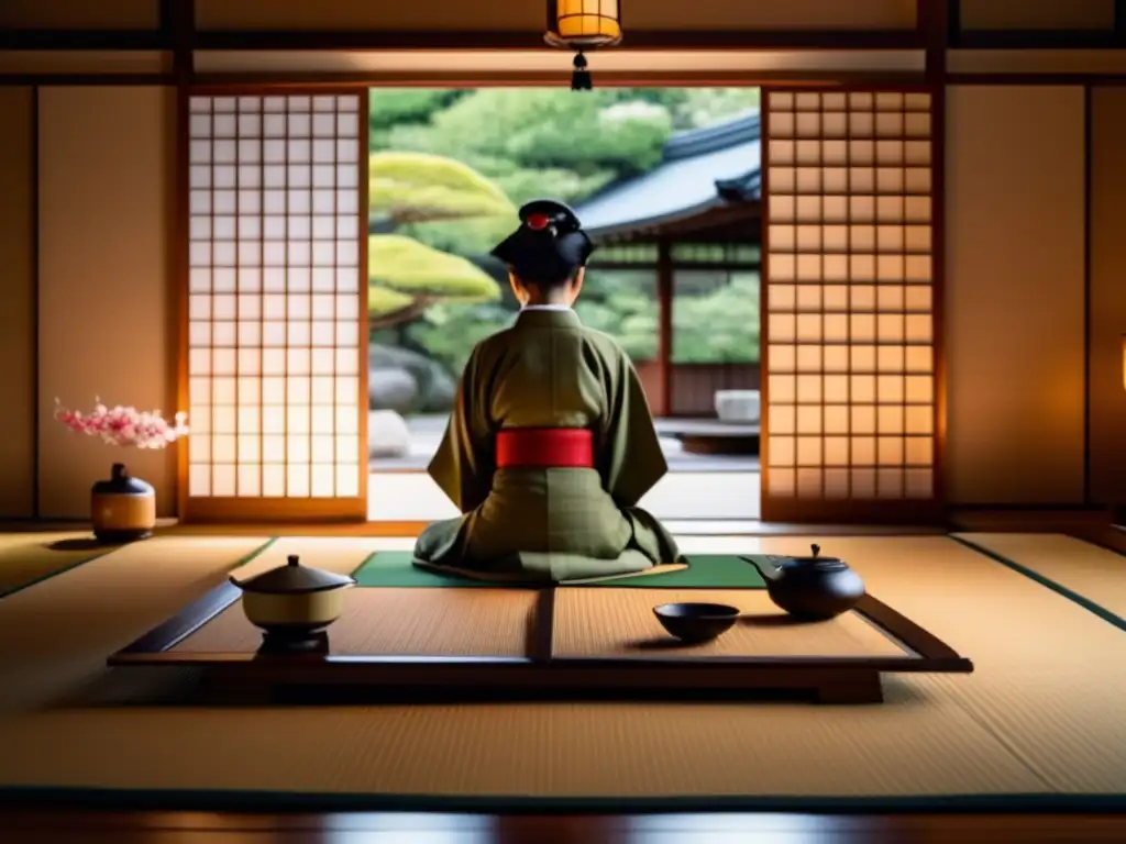 Exquisita ceremonia del té japonés en 8k En la tranquila sala de tatami, una ceremonia del té japonesa se lleva a cabo, mostrando la rica biografía de Toyotomi Hideyoshi, unificador de Japón