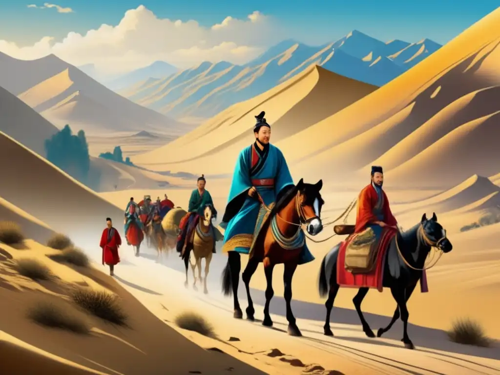 Zhang Qian inicia su trascendental viaje por la Ruta de la Seda, con su caravana cargada de preciadas mercancías