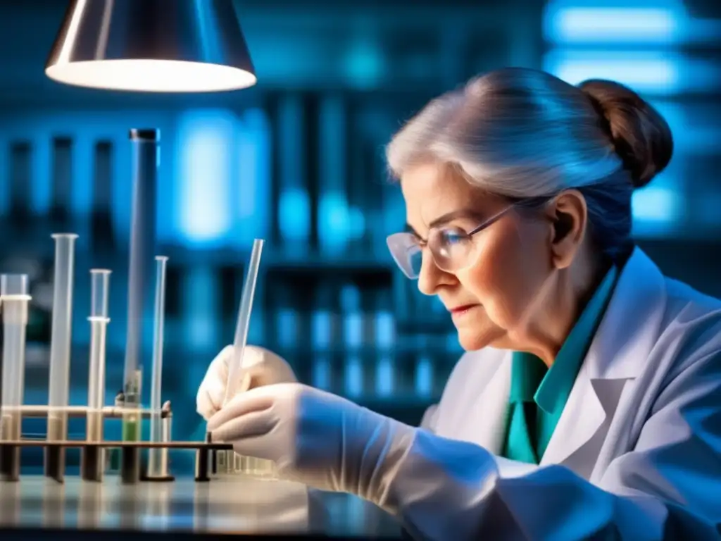 Una trayectoria inspiradora: Gerty Cori Nobel, manos meticulosas en el laboratorio, concentración y determinación en su rostro