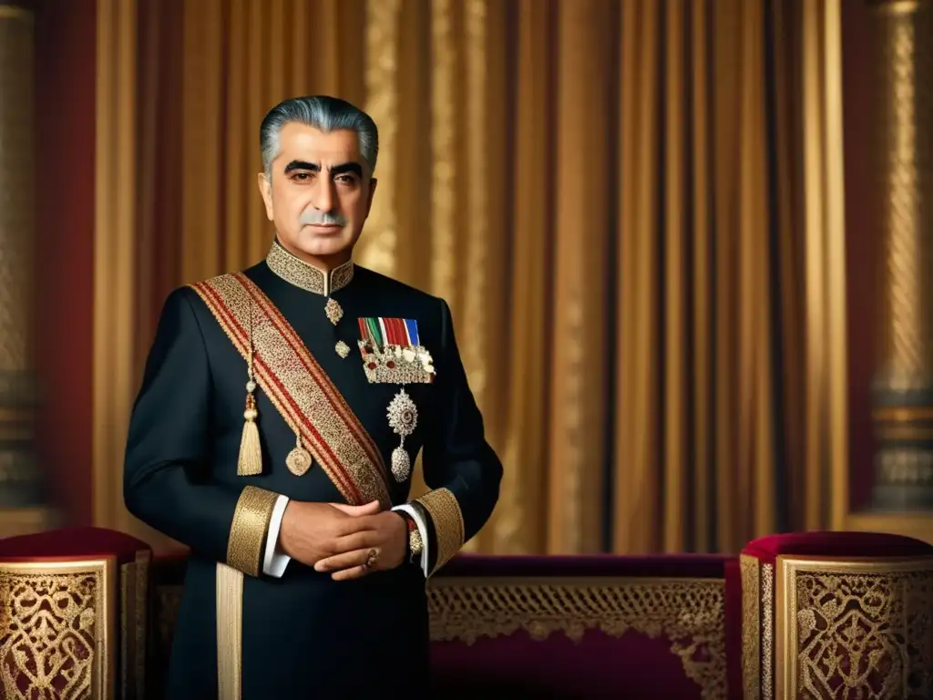 El último Shah de Irán, Mohammad Reza Pahlavi, irradia autoridad en un escenario lujoso