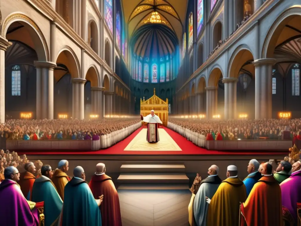 Un apasionado discurso del Papa Urbano II desencadena la Cruzada- El Papa Urbano II inspira a sus seguidores en una majestuosa catedral, exudando influencia en las Cruzadas