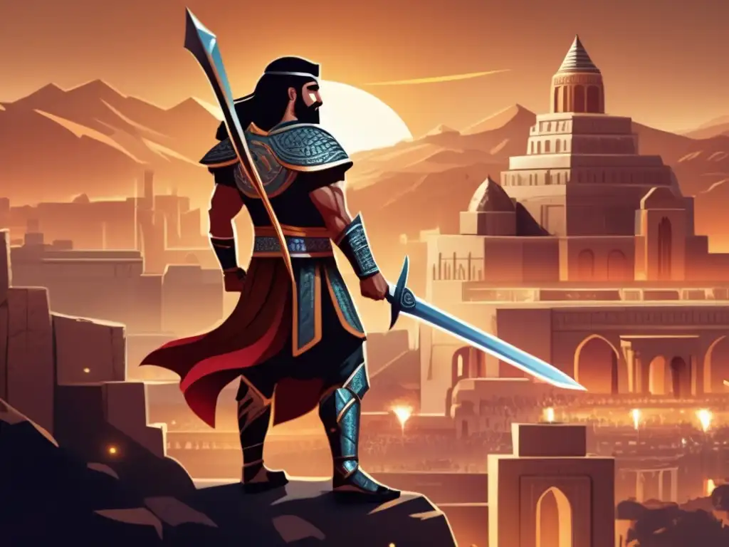 Un valiente guerrero Hittita desafía Egipto en una ilustración digital vibrante y épica del Imperio Hittita