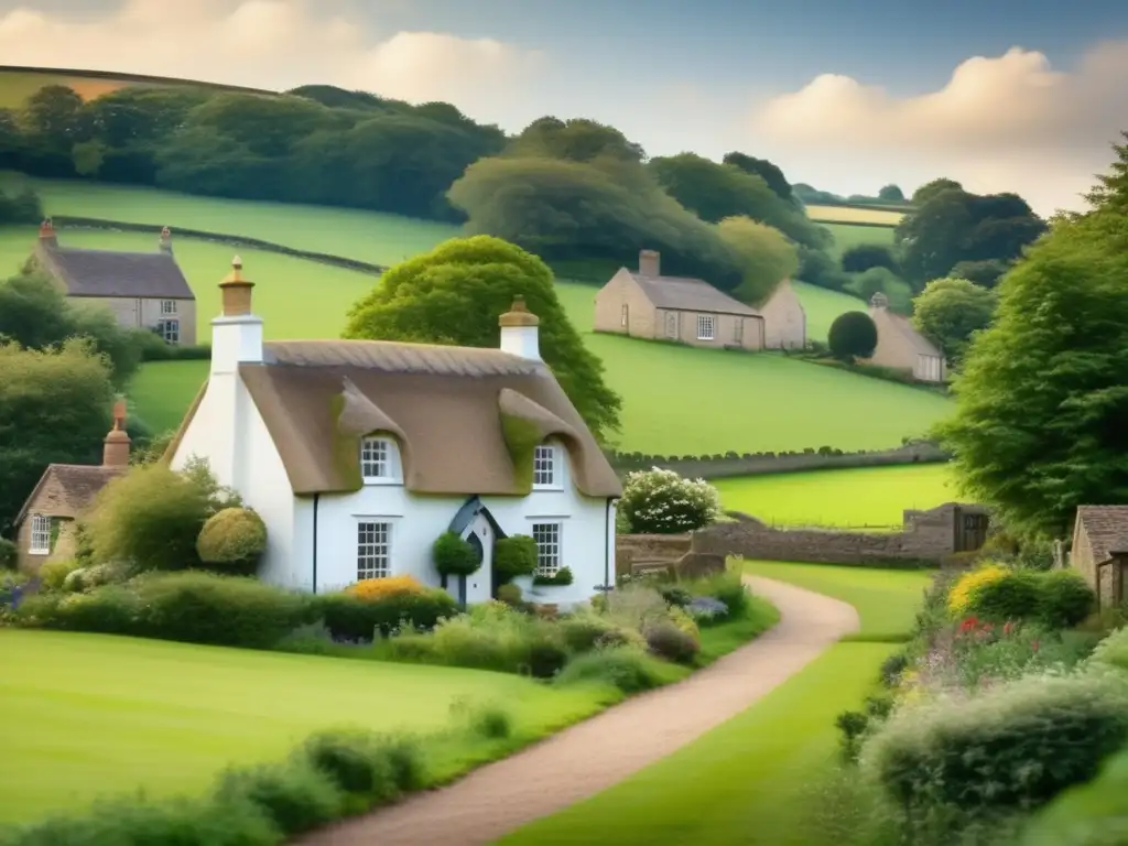 Desde la ventana de una acogedora casa de campo inglesa, se vislumbra una encantadora escuela antigua rodeada de exuberante vegetación