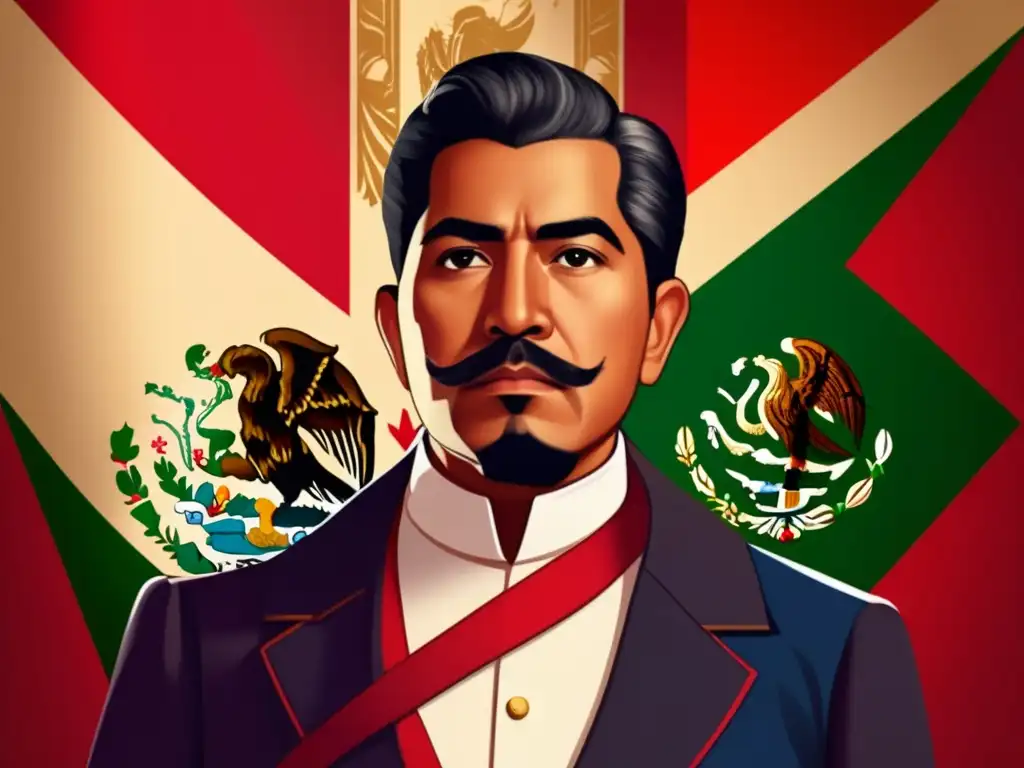 Venustiano Carranza en ilustración digital con la bandera mexicana y elementos de la Constitución Mexicana