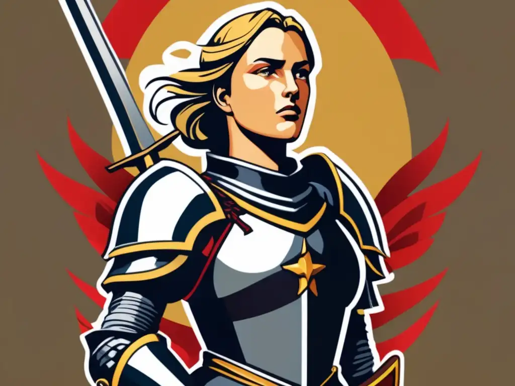 La verdadera historia de Jeanne d'Arc: Ilustración digital moderna de Jeanne d'Arc con su armadura icónica, mostrando fuerza y determinación