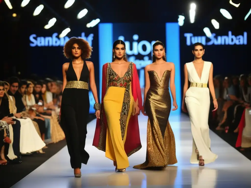 Un vibrante desfile de moda en Estambul, Turquía, con modelos luciendo diseños vibrantes y elaborados de reconocidos diseñadores de moda turcos