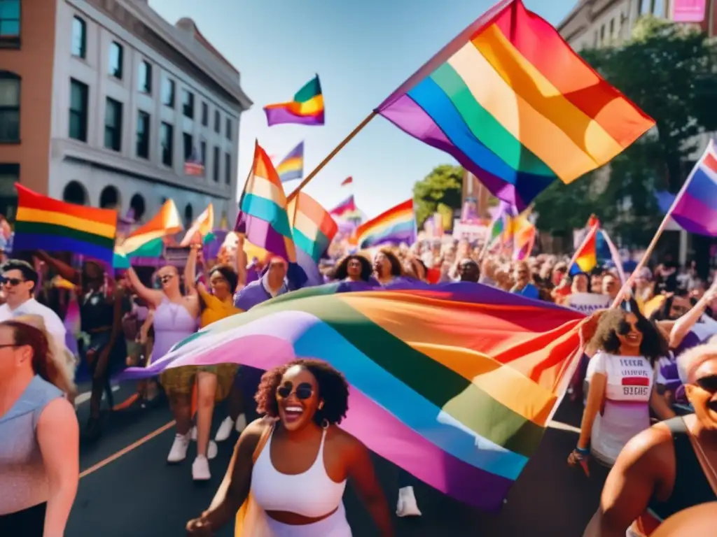 Un vibrante desfile del orgullo LGBTQ+ con la lucha por los derechos de Harvey Milk palpable en el ambiente de unidad y celebración
