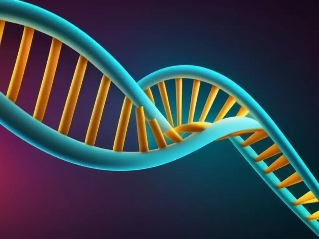Una representación vibrante y detallada de la estructura de doble hélice del ADN, capturando la esencia del descubrimiento de Watson y Crick
