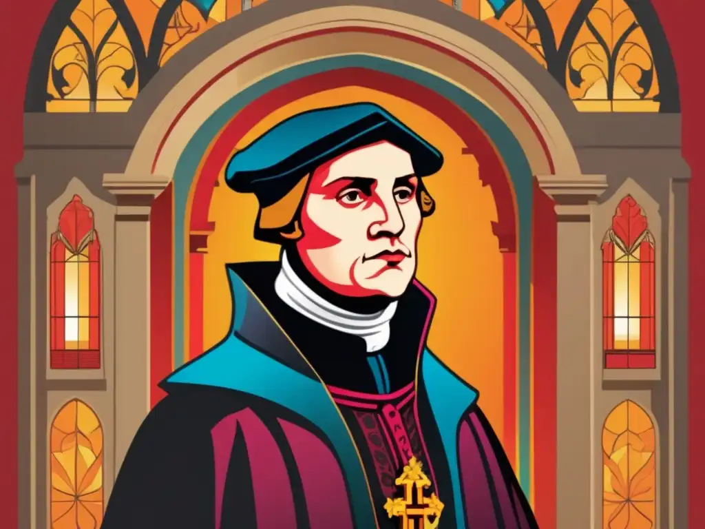 Defiant Martin Luther en Wittenberg Castle: ilustración histórica Un vibrante dibujo digital de Martín Lutero desafiante frente a las puertas de la Iglesia del Castillo de Wittenberg