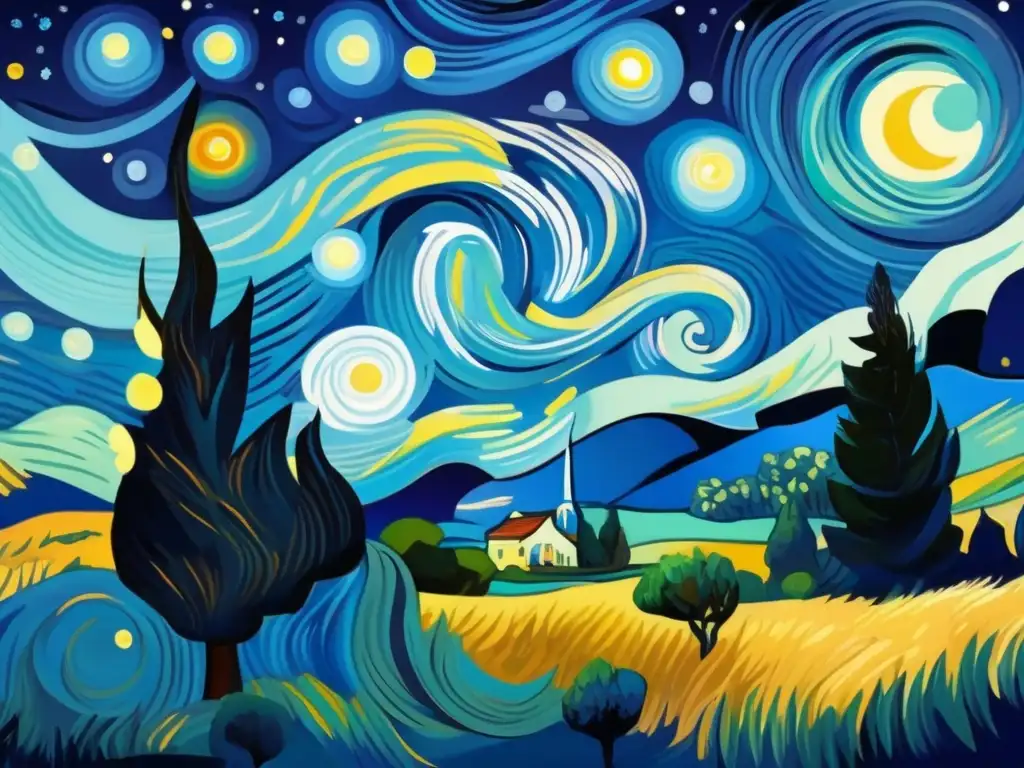 Un vibrante giro moderno del legado de Van Gogh postimpresionismo, con constelaciones brillantes y detalles impresionantes en 'La noche estrellada'