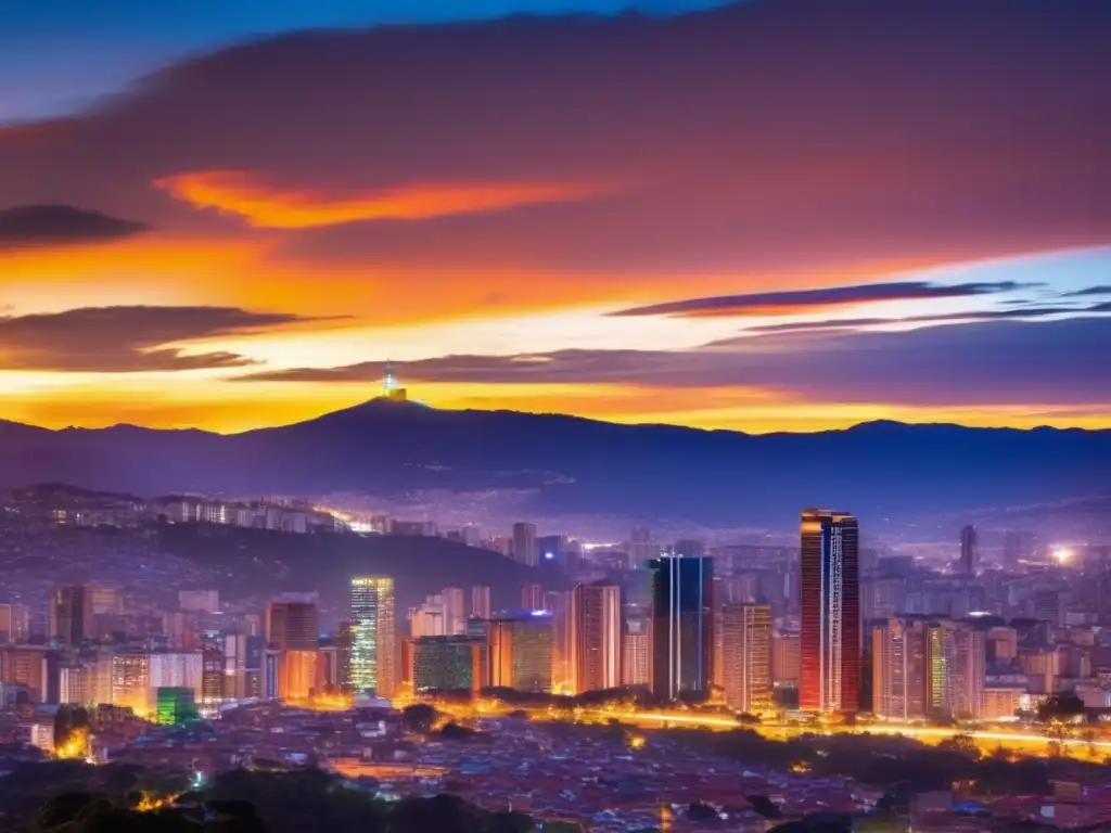 La vibrante y moderna silueta de Bogotá, Colombia al atardecer