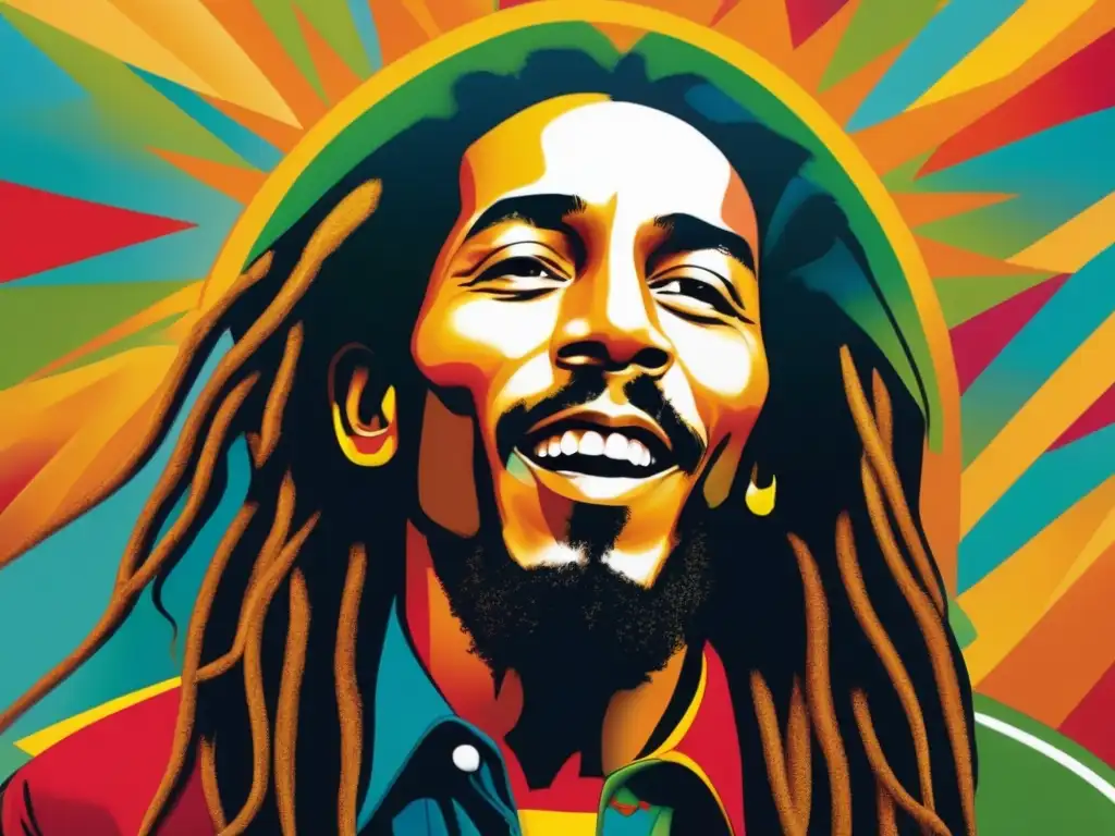 Un vibrante mural de Bob Marley, destacando su impacto cultural y musical