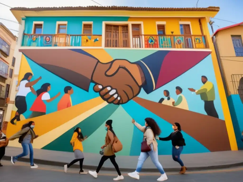 Un vibrante mural en Valparaíso, Chile, muestra la reconciliación durante el gobierno de Patricio Aylwin