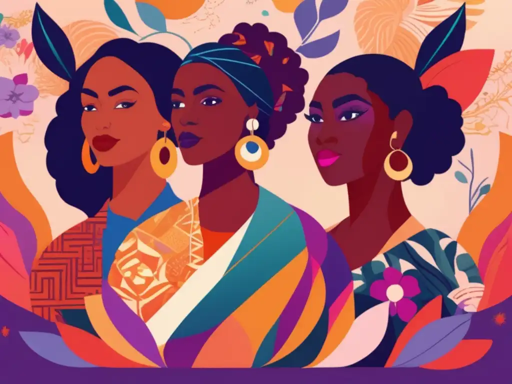 Un vibrante retrato digital de poetisas destacadas en la emancipación femenina, representando creatividad, empoderamiento y lucha por la igualdad