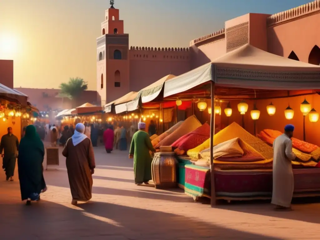 Un vibrante zoco en Marrakech, Marruecos, rebosante de color y energía festiva