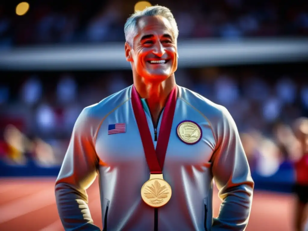 Greg Louganis celebra su victoria olímpica con una medalla dorada al cuello